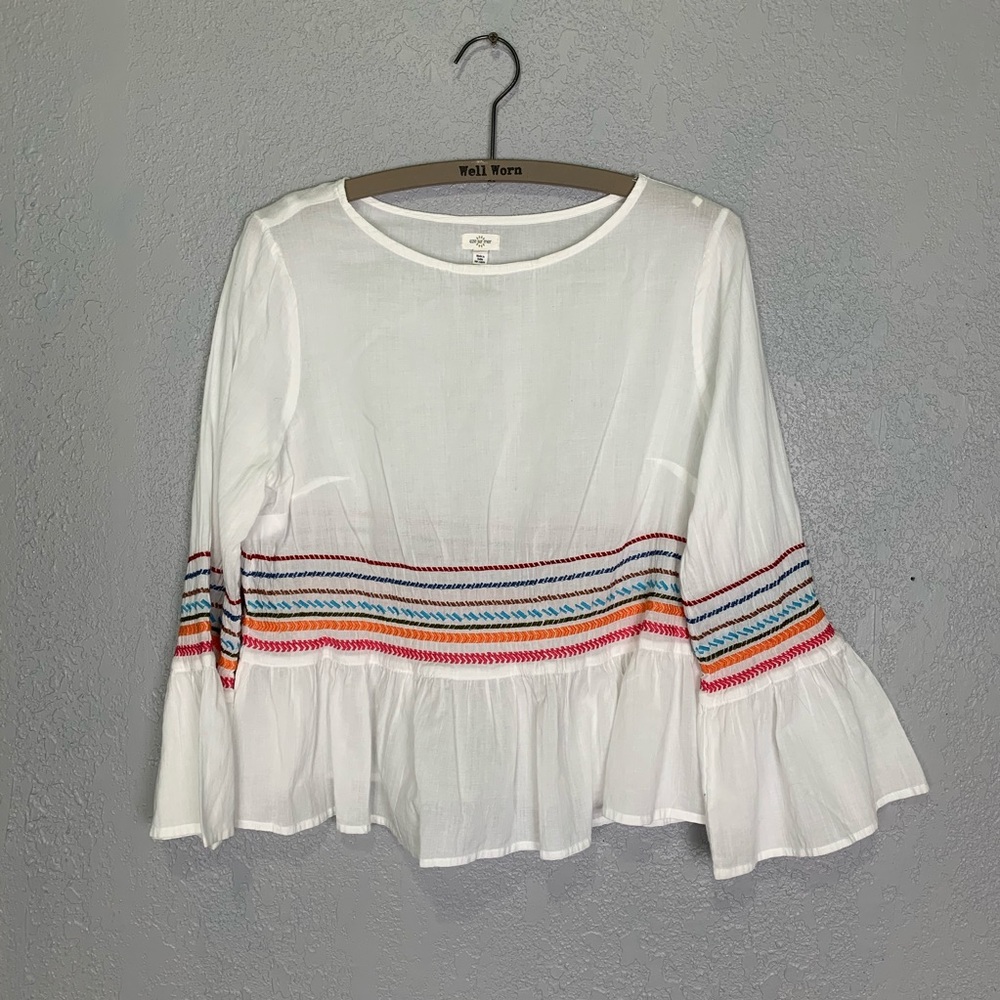 Anthropologie Eze Sur Mer 100% cotton peasant top